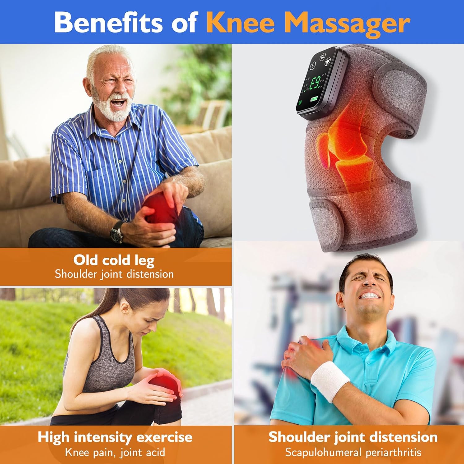 Portable Heated Vibration Massager – Joint Therapy Pad for Knee, Shoulder & Elbow